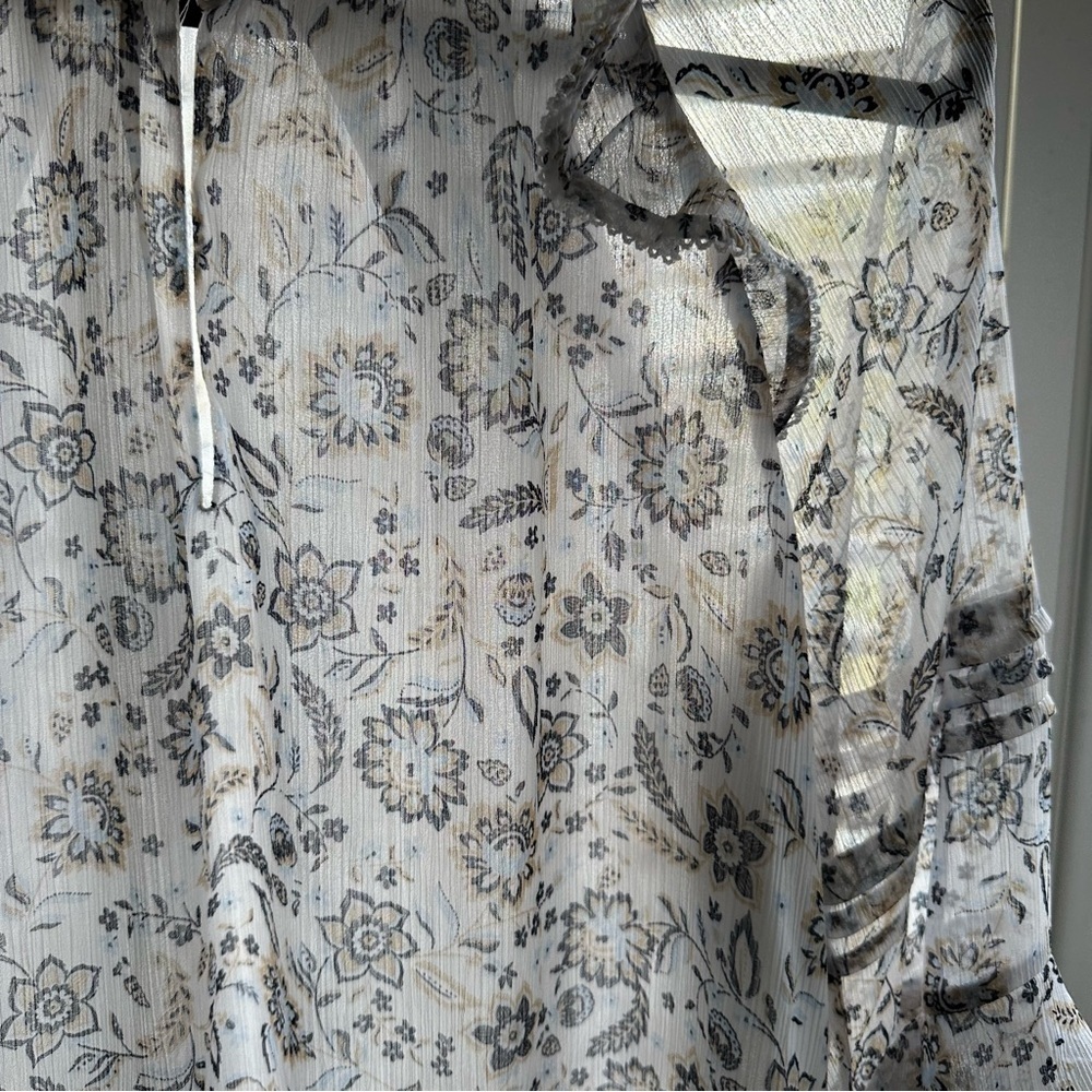 Ann Taylor Womens S Puff Sleeve Semi Sheer Ruffle Floral Top Boho Cottagecore - Picture 5 of 14